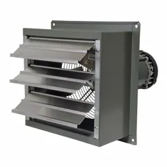 This shutter-mount exhaust fan is designed for hazardous locations classified as Class I, Groups C and D. It features a 10-inch blade, a 1/3 hp motor with one speed, and delivers 620 cfm at 115/230V AC. The steel frame has a powder-coated finish, and the motor is totally enclosed fan-cooled.