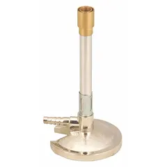 This natural gas Bunsen burner features a flame stabilizer design for consistent flame performance. It delivers a maximum output of 1,200 BTU and a minimum output of 800 BTU, suitable for laboratory heating, sterilizing, and combustion experiments.