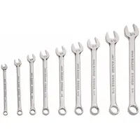 KLEIN TOOLS Combination Wrench Set: Alloy Steel, Nickel Chrome, 9 Tools, 15° Head Offset Angle (MPN 68402)