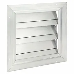 This wall-mount backdraft damper is designed for vertical mounting in exhaust or intake systems to prevent reverse airflow when the fan is off. It features a single-panel, flat blade construction with vertical airflow direction. Suitable for use with a 12-inch fan, it handles a maximum air velocity of 2250 fpm.