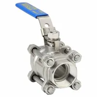 This manual two-way ball valve features a 316 stainless steel straight valve body with RPTFE seats and a locking lever handle. It is used for on/off flow control in industrial piping systems requiring secure shut-off