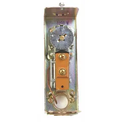 This Honeywell immersion controller is a single-function device for low-limit temperature applications. It features a 100°F minimum to 240°F maximum range with a 5°F to 30°F adjustable differential. Designed for vertical mounting, it includes an auto/manual switch and one switch output. Typical use includes monitoring and controlling fluid temperature in heating systems to prevent overcooling.
