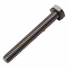 Grade 2 titanium hex head cap screw with plain finish, 1/4"-20 UNC thread, 2-inch length, fully threaded, and 7/16-inch head width. Meets ASME B18.2.1 dimensional and material quality standards. Suitable for general fastening in corrosive or weight-sensitive applications such as chemical processing, marine equipment, and aerospace fixtures.