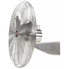 This Dayton wall-mount fan features a 24-inch blade and a 1/4 hp motor, operating on 115/230V AC with a single speed. It is non-oscillating and designed for bracket mounting on walls. The washdown-rated construction makes it suitable for industrial environments that require frequent cleaning, such as food processing or pharmaceutical facilities.