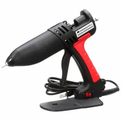 Manual-feed hot melt applicator gun with finger trigger actuator. Corded operation on 110 to 230 V, output rate 3.5 lb/hr. CE certified. Suitable for manual adhesive bonding in packaging, assembly, and product manufacturing.