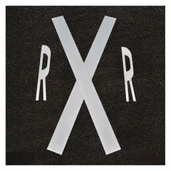 White pressure-sensitive adhesive pavement tape with legend 'R X R'. Measures 2 yd long, 42 in wide, and 1/16 in thick. Used for marking pavement in traffic control, parking lots, and industrial facility floor markings.