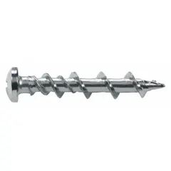Self-threading anchor for brick and masonry. Steel pan Phillips head, plain finish, 1-1/4 in overall length. 1018 grade steel. 100 pack.