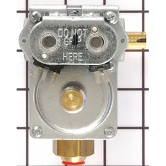 This gas valve with integrated coils controls the flow of gas to the burner in gas-powered washing machines and dryers. It is a replacement component for maintaining proper heating during operation.