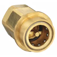 Brass hydraulic quick-connect coupling body with 1-1/4"-11-1/2 thread size. Maximum flow rate of 18.93 lpm. Nitrile seal material. Used for quick connection and disconnection of hydraulic lines in fluid power systems, such as mobile equipment, machine tools, and hydraulic power units
