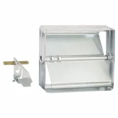Rectangular manual balancing damper constructed from steel. Includes a locking manual quadrant. Designed for vertical mounting. Maximum air velocity of 2000 fpm. Used in HVAC ductwork for regulating airflow in ventilation systems.