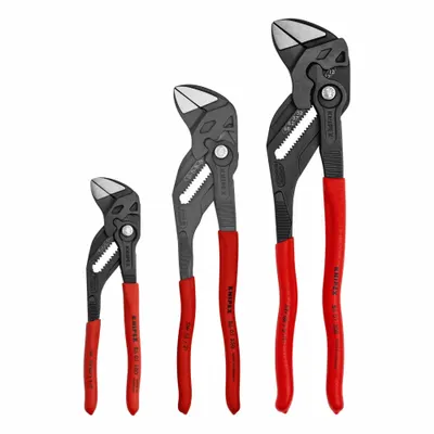 KNIPEX Tongue & Groove Plier Set: Flat, Push Button, 2 in_1 1/2 in_2 1/2 in Max Jaw Opening - Tongue & Groove Pliers Sets