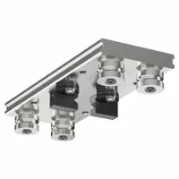 GV3 standard carriage for 12 mm rail width. Aluminum carriage body with stainless steel rollers. Carriage height 17.44 mm. Includes slide lubricators for maintenance. Used in linear motion systems for precise, low-friction movement in automation and handling equipment