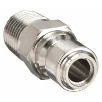 This hydraulic quick-connect coupling plug is designed for rapid, leak-free connection and disconnection in fluid power systems. It features a 1/4"-18 thread size and is constructed from 316 stainless steel with an ethylene propylene seal, providing corrosion resistance and compatibility with water, steam, and brake fluids