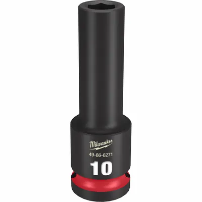 MILWAUKEE Deep Impact Socket: 1/2 in Drive Size, Metric, 10 mm Socket Size, 6-Point - 1/2" Drive Impact Sockets