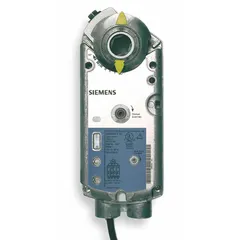 This proportional spring return actuator delivers 62 in-lb torque for 90° stroke damper control. It operates on 24V AC/DC with a 3.5W power rating and provides a 0 to 10V DC output signal. The self-centering shaft coupling allows CW/CCW rotation, and the hardwired plenum-rated cables suit building automation system integration.