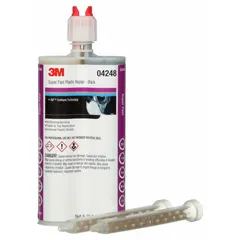 Two-part urethane adhesive supplied in a 200 mL dual-cartridge system. The resin and hardener components cure to a black, thick liquid. Used for bonding plastics, metals, and composites in industrial assembly, maintenance, and repair.