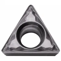 PVD carbide triangle turning insert for precision turning and finishing operations. Suitable for medium to light machining on steel, stainless steel, and cast iron. Geometry optimized for low cutting forces and chip control