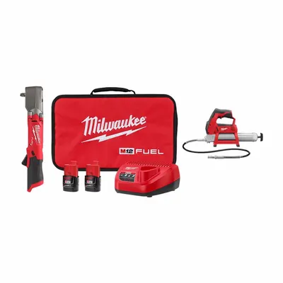 MILWAUKEE Tool Combination Kit: 2 Tools, Grease Gun/Impact Wrench, 12 V DC Volt - Milwaukee 12V Cordless Tool Combination Kits