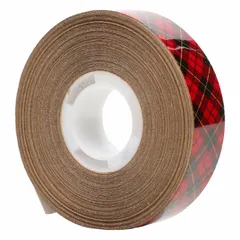 3M 969 is a reverse-wound adhesive transfer tape with a permanent-bond acrylic adhesive, 5 mil thick, on a kraft paper liner. Supplied in a 48-pack, each roll is 3/4 inch wide and 18 yards long. Used for bonding acrylic materials to substrates such as plastics, metals, and paper in industrial assembly, signage, and gasket mounting applications.