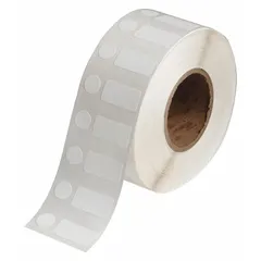 White circle precut labels in 1/2 in x 1 in and 1 in x 1/2 in sizes, rated for -112°F to 158°F. Designed for labeling 2.0 mL vials or tubes. Requires J20-CMY ribbon. Compatible with BradyJET J2000 printer.