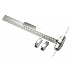 Surface-mounted vertical rod exit device with touchbar for doors up to 4 ft wide. Constructed of aluminum. Provides vertical rod latching for reliable egress in commercial and industrial applications.