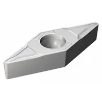 This diamond-shaped indexable turning insert is used for precision turning, facing, and profiling operations on metal workpieces. It is commonly applied in automotive, aerospace, and general machining industries where tight tolerances and surface finish are required