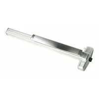 This surface vertical rod exit device features a chrome finish and a touchbar for push-pad actuation. Designed for doors up to 3 ft wide, it provides reliable egress in commercial and institutional settings