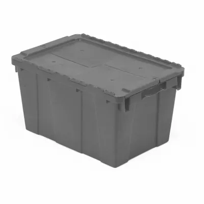 ORBIS Attached Lid Tote: 14.2 gal, 23 1/2 in x 15 3/4 in x 13 in, Gray Body, Gray Lid - Colored Attached-Lid Totes with Two-Piece Lids
