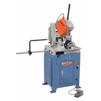 Manual-feed high speed cold saw for cutting ferrous and non-ferrous metals. Features a 14 in (356 mm) blade diameter and operates on 220V AC power. Suitable for producing clean, burr-free cuts on bars, tubes, and profiles in fabrication and manufacturing environments