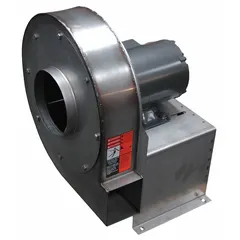 This direct-drive blower is designed for high-pressure applications requiring corrosion resistance. It delivers 559 cfm at 4 inches static pressure, powered by a 1 hp open dripproof motor rated for 230/460V AC. The unit includes a drive pack and is suitable for industrial ventilation and fume extraction.