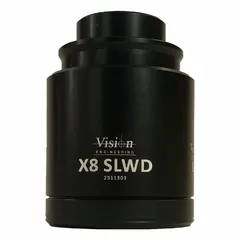This 8X objective lens is designed for fixed stereo microscopes, offering a long working distance of 113 mm. It is compatible with VISION ENGINEERING models MPH001, MPH003, MRH001, and MRH002. Suitable for high-magnification inspection of large or tall components in industrial quality control and precision manufacturing.