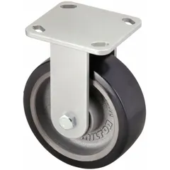 Rigid caster for straight-line movement in medium-duty applications such as carts, racks, and light machinery. Features a 4-inch diameter, 2-inch wide black nylon wheel with ball bearings. Mounting height is 5 5/8 inches. No brake included.
