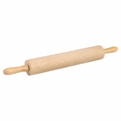 Wood rolling pin with a 15 in barrel length and 23 in overall length. Used in commercial and hospitality kitchens for flattening dough for pastry, pizza, and baking tasks.