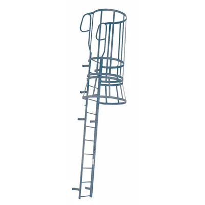 COTTERMAN Fixed Ladder with Safety Cage: 30 ft Overall Ht, 28 in Overall Wd, Steel - Safety Cage Walk Through Fixed Ladders