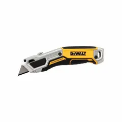 This retracting utility knife features a 9-inch overall length with a steel standard tip and a button-operated retraction mechanism. The body is constructed of aluminum with a rubberized grip for control. Suitable for cutting tasks such as opening boxes, trimming drywall, and cutting roofing felt.