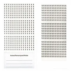 Preprinted wire marking label sheets with black-on-white legends for identifying electrical conductors. Each pack contains 540 labels made of vinyl impregnated cloth film, rated for temperatures from 32°F to 150°F. Sold in a 5-pack. Commonly used for labeling wires in control panels, machinery, and building installations.