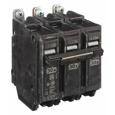 GE Miniature Circuit Breaker: THHQB, 30 A, 120/240V AC, Three Phase, 22kA at 120/240V AC - THQB & THHQB Series, Bolt-On GE Miniature Circuit Breakers