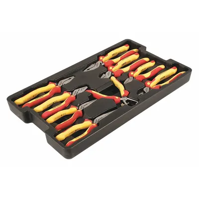 WIHA Plier Set: Insulated, 9 Pliers, Deluxe Cushion Grip, Manual, Box - Insulated Assorted Pliers Sets