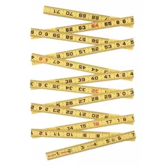This folding rule measures 6 ft (1.8 m) with 1/16 in graduations and a decimal scale. It features an outside-read, horizontal layout with etched markings. The rule is 0.28 in thick and has a black/red finish. Suitable for linear measurements in construction, electrical, and maintenance tasks.