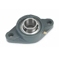 This flange-mount ball bearing features a 3/4 in cylindrical bore and a cast iron housing that is not split. It uses set screws for shaft mounting and is lubricated with Chevron SRI 2 grease. The bearing is made of 52100 steel and has an overall length of 4 13/32 in. It requires a 3/8 in mounting bolt and is suitable for supporting rotating shafts in general industrial applications such as conveyors, fans, and material handling equipment