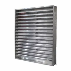 This wind-driven rain louver is designed for intake or exhaust applications where protection from wind-driven rain is required. It features a flush mount with a 37° blade angle and is constructed from aluminum. The unit measures 29 1/2 inches in height and 17 1/2 inches in width, with a maximum air velocity rating of 1250 fpm.