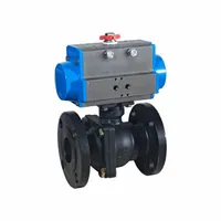 This BONOMI pneumatically-actuated two-way ball valve is constructed of carbon steel with flange x flange connections. It features a 4-inch port size and operates with a 110V AC pilot solenoid. Typical applications include on/off flow control in industrial pipelines for fluids such as water, oil, and chemicals