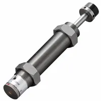 Steel industrial shock absorber with 44.1 N force rating. Used to decelerate moving loads and reduce impact forces in automation, packaging, and material handling systems