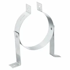 Steel hanger designed for supporting 4-inch round ductwork. Includes clamping hardware for secure installation. Suitable for use in HVAC ventilation systems to suspend duct runs.