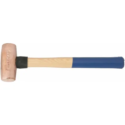 AMERICAN Copper Mallet: Wood Handle, Textured Grip, 5 lb Head Wt, 2 in Dia - Copper Mallets