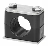 This smooth-core beta clamp secures one line using a 316 stainless steel clamp and a polypropylene cushion. It is suited for mounting pipes, hoses, or tubes in industrial piping systems where corrosion resistance is required