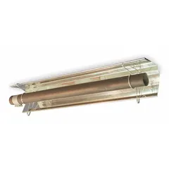 Flange-mount assembly component for extending the reflector and tube on infrared tube heaters. Includes a tube clamp. Constructed from highly polished aluminum to maximize heat reflection. Overall dimensions: 6 in x 13-3/4 in x 5 in.