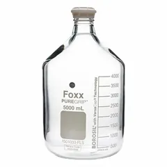 Safety Coated Wide Mouth Round Glass Lab Bottle, 5 L, GL45, Colorless, Graduated