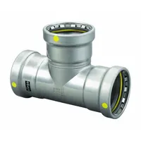 VIEGA MEGAPRESS Crimp Tee Fitting: 2 1/2 in Pipe x 2 1/2 in Pipe x 2 in Pipe Size, Carbon Steel (MPN 28680)