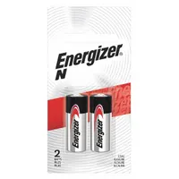Alkaline battery with 1.5V DC output and 850 mAh capacity. Suitable for low-drain devices such as remote controls, clocks, flashlights, and wireless sensors. Pack of 2
